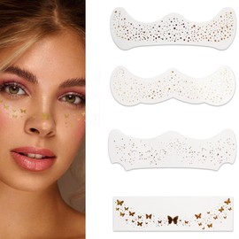 GWAWG Glitter Freckles Face Tattoos 4 PCS Gold Glitter Makeup Patches Sparkle Freckles for Face Christmas Temporary Glitter Tattoos Face Freckles Stickers for Festivals Parties Rave Speckles Makeup