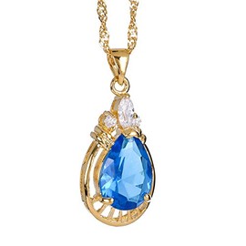 Riva Pendant with 45 cm Chain and Teardrop Cut Gemstone Cubic Zirconia CZ [5 Colours Available] in 18K Yellow Gold Plated, Simple Modern Elegance, Brass, metal, Crystal