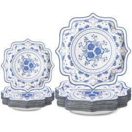 Havawish 100 Pcs Paper Plates Blue Chinoiserie Disposable Dessert Plates Bulk Set of 50 Guests 8 Inch 10 Inch for Wedding Tea Party Bridal Party Supplies Decorations(Blue and White)