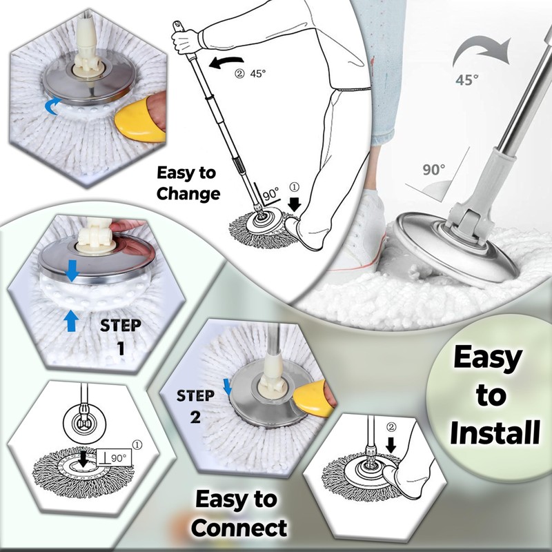 3 Pack Spin Mop Heads Replacement for 360° Rotating Round