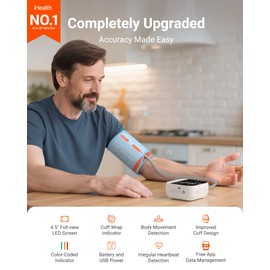 iHealth Track Pro Upper Arm Blood Pressure Monitor, Full-View LED Screen, Body & Cuff Detection, App-Enabled for iOS & Android, Adjustable Cuff Large Adults Arm Friendly