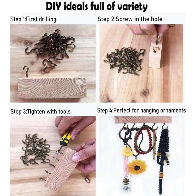 IDEALSV Antique Brass Ceiling Hooks 7/8'' Vintage Bronze Cup Hook