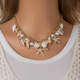 Boho Starfish Necklace for Women Sea Shell Choker Collar Necklace Summer Starfish Charm Beach Jewelry (gold)