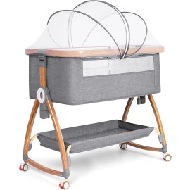 Mereryi Baby,Bassinet Bedside Sleeper with Wheels,Storage Basket,Mosquit