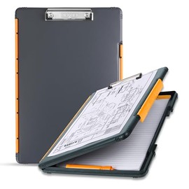 Dexas Legal Size XL Slimcase 2 Storage Clipboard, Gray with Orange Clip, 15.5" x 10.5"