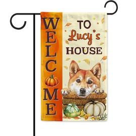 NeeQu Welcome Fall Pumpkin Dog Garden Flag Welcome to Dog's House Shiba Inu Dog Autumn Small Flag for Outdoor Yard Lawn Decor 12.5x18 Inch Double Sided