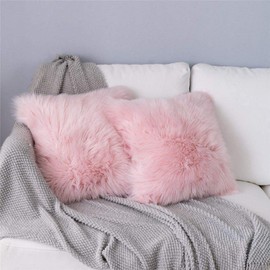 YIHAIC Faux Fur Cushion Covers,Fluffy Soft Pillow Cases,Plush Throw Pillow Cover For Sofa Bedroom Car holiday decorative, wedding, home decorative, office 45 x 45cm(Pink
