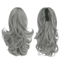 SOFEIYAN 13" Ponytail Extension Long Curly Ponytail Clip in Claw Hair Extension Natural Synthetic Hairpiece for Women, Grey Darker