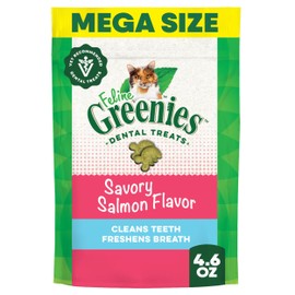 Greenies Feline Veterinarian-Recommended Adult Natural Dental Cat Treats, Savory Salmon Flavor, 4.6 oz. Pouch