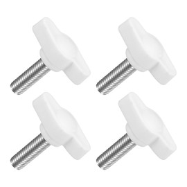 QUARKZMAN Pack of 4 T-wing Screws with Handles Thumb Screws, M6 x 20 mm Male Screw Knob 304 Stainless Steel Thumb Screw Handle 27 mm Diameter, White