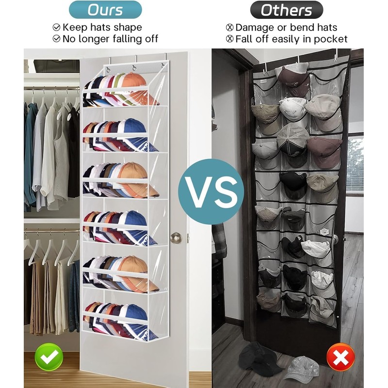 AOODA Clear Over the Door Hat Racks for Baseball Caps,