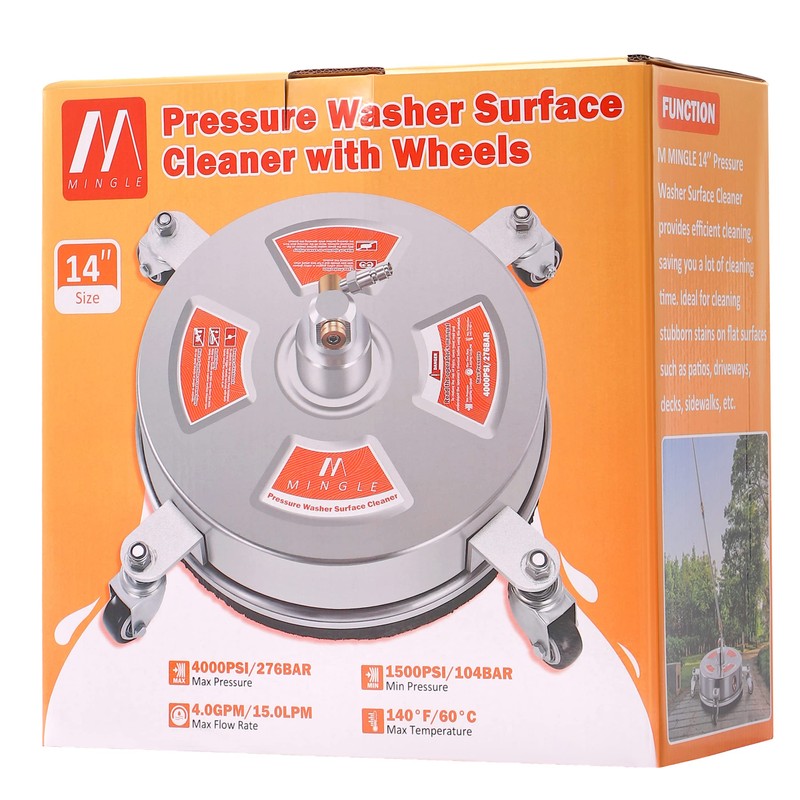M MINGLE 14'' Pressure Washer Surface Cleaner Attachment, Driveway Power