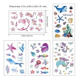 Children's Tattoo 15 Sheets Fish / Dolphins / Shark Sea Animals Children's Tattoos Stickers Waterproof Temporary Tattoo Set Party Bags Children's Birthday Party Favours Sea Decoration Toy Birthday Decoration
