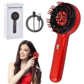 3-in-1 Electric Head Massager, Hair Massage Brushes with 3 ml Hair Oil Dispenser, Massage Comb, Scalp Massage Brush with 3 Modes for Relaxation, Spa & Hair Care (Red)