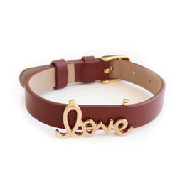 LIKERY Leather-bracelet | Jewelry-set | Leather Bracelet with "love" Charm | leather | Available in silver, gold, rosé gold | Color: brown gold
