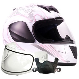 Typhoon Helmets Youth Kids Full Face Snowmobile Helmet DOT Dual Lens Snow - White Pink Butterfly (Medium)