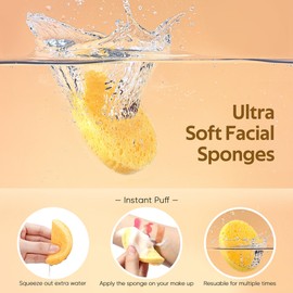 GAINWELL 50-Count Compressed Facial Sponges with Storage Container, for Facial Cleansing, Reusable Makeup Remover, Portable, Suitable for Travel, Yellow