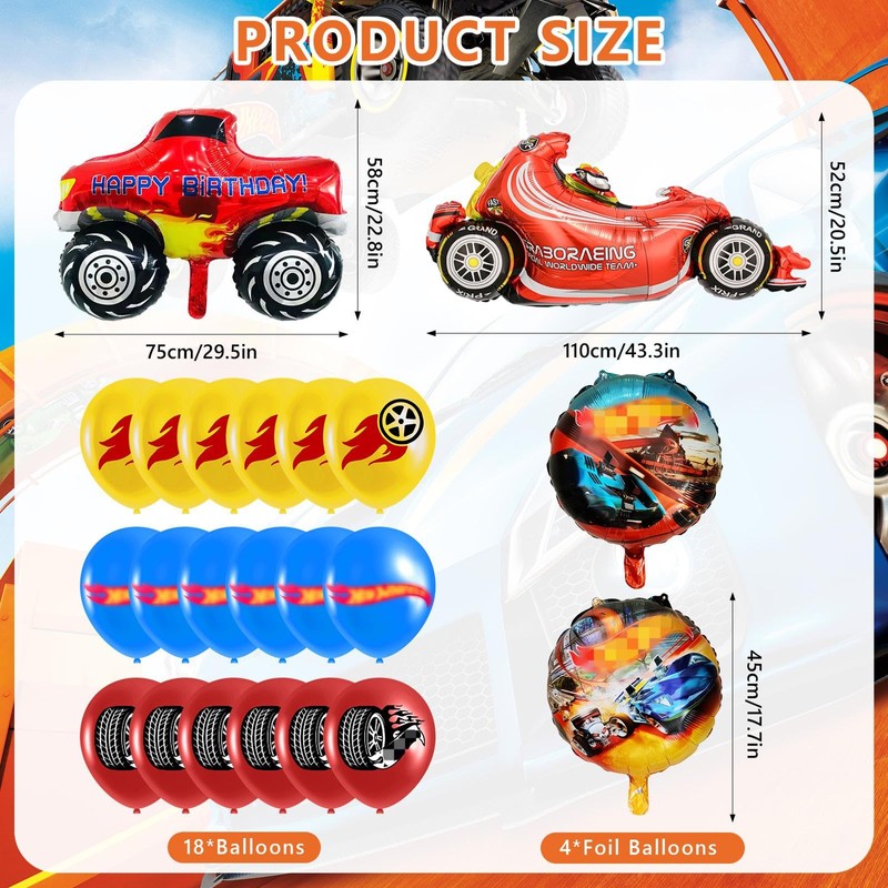 Cars Birthday Decorations, 109Pcs Race Car Theme Birthday Decorations Include