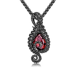 HUKKUN Octopus Tentacles Necklace with Synthetic Crystal Sterling Silver Sea Animal Jewelry Gifts for Women Sea Lover