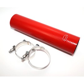 TenKeAuto TenkeAuto Combo 12" Length High Performance 4-Ply Reinforced 2.5" ID Straight Coupler Silicone Hose With T Bolt Clamp for Turbo/Intercooler/Piping (2.5' Red)