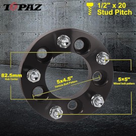 TOPAZ 1" Wheel Spacers, 5x4.5 to 5x5 Wheel Spacer Thread Pitch 1/2" x 20 Hub Bore 82.5mm Wheel Adapters Spacers for Jeep JK Wheels ON TJ YJ SJ XJ (Pack of 4)
