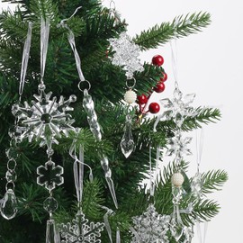 KINDPMA Pack of 18 Christmas Tree Decorations Snowflakes Icicle Pendant Acrylic Crystal Ornament Christmas Tree Decoration Snowflakes Christmas Tree Hanging Decorations