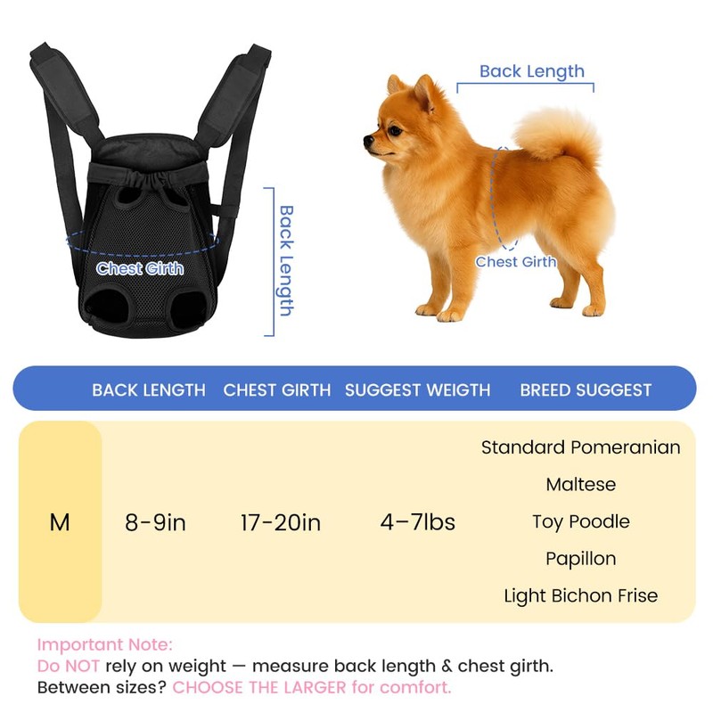 Dog Backpack Carrier, Adjustable Pet Front Carriers, Legs Out Carrying