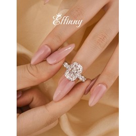 Effinny 9.0ct Crushed Ice Elongated Cushion Cut Engagement Ring for Women,925 Sterling Silver Simulated Diamond Promise Ring for Wedding,Daily,Travel,Party (Withe Gold, 5)