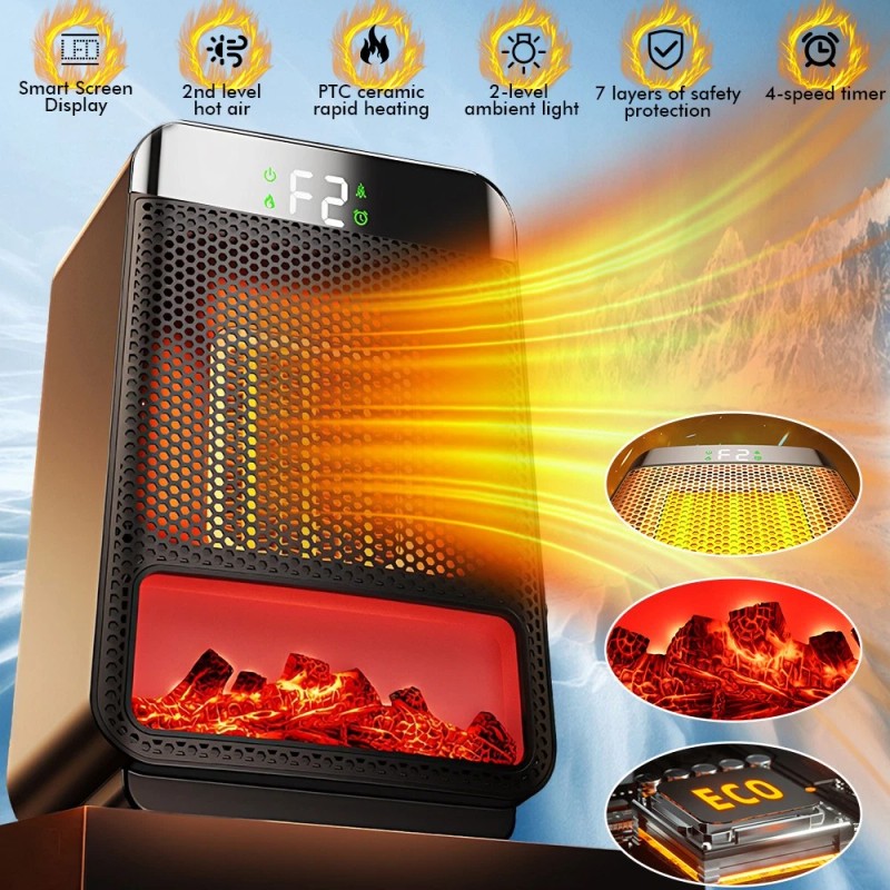 Portable Space Heater for Indoor Electric Flame Heaters PTC Fast
