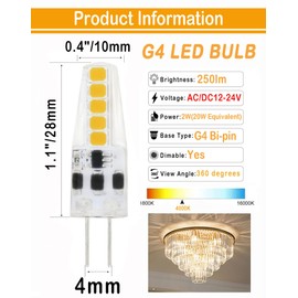 Lamsky G4 LED Bulb Bi-Pin Base AC 12V 24V G4 LED Bulb 2W 20W Halogen Replacement 4000K Natural Daylight Dustproof Shockproof Dimmable(10-Pack)