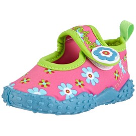 Playshoes Girls' Aqua Shoes Polka Dots, Pink Flowers