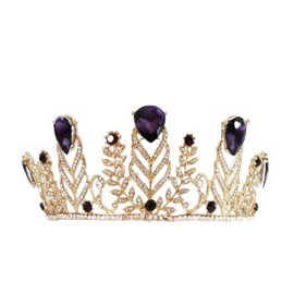 Higohome Purple Crown for Women Sparkly Rhinestone Crystal Bachelor Party Mother's Gifts Headband,Golud Purple