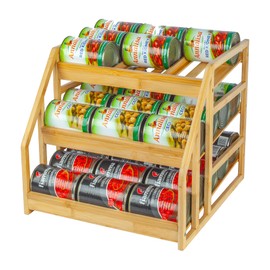 MinBoo Bamboo Can Rack Organizer, Kitchen Pantry Storage, 36 Can Capacity, Tilt Design
