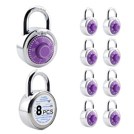 ZonRo - Candado de combinación de 3 dígitos con código estándar, color morado, 2 pulgadas de ancho, paquete de 8, pequeño equipaje de viaje para caso, bloqueo sin llave, bloqueo de grillete para