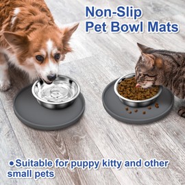 Arespark Pet Silicone Food Mat 2PCS, Nonslip Waterproof Feeding Bowl Mat with Raised Edges for Food and Water Prevent Spills, Round Eating Tray for Dog Cat Puppy Kitten, 8'' x 8''