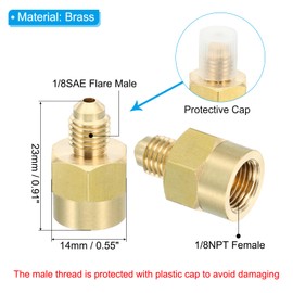 PATIKIL Brass Flare Tube Fitting, 2pcs Union Coupling Gas Adaptor 1/8" SAE 45° Flare Male to 1/8" NPT Female Pipe Connector Adapter with PTFE Tape for Refrigeration Gas System