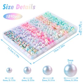 Beads for Threading, 1890 Pieces Beads Set 4/6/8/10 mm Colourful Craft Beads for Crafts for Bracelets Necklace Jewellery Making Craft Decor