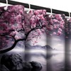 Yieldeer Japanese Shower Curtain Asian Cherry Blossom Bathroom Decor Mountain