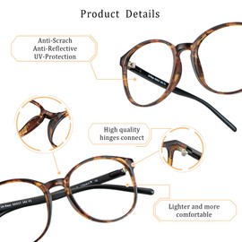 LifeArt Bifocal Reading Glasses with Round Lenses, Blue Light Blocking Glasses for Women Men, Anti Glare, Reduce Eyestrain (Tortoise, 2.00 Magnification)