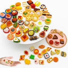 Dolls House Accessories, 60 Mini Food Toys, Random Mini Brands Food for Dolls House, Mini Stuff for Creative Play, Resin Mini Things for Kids