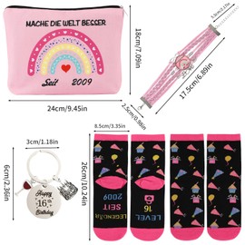 16th Birthday Gift Girl - Sweet 16 Gift Set for 16 Year Old Teen & Sister - Cosmetic Bag, Socks, Sweatband & Keychain, White, birthday girl