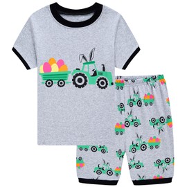 Popshion Baby Boys Easter Outfit Short Sleeve Cotton Truck Pjs Toddler 2 Piece Summer Bunny Clothes Set Kids Easter Pajamas 3t