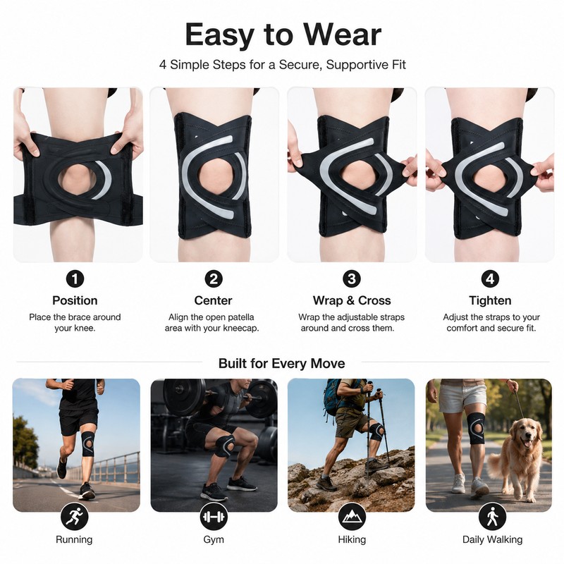 Adjustable Knee Brace for Sports Support – Open-Patella Wrap with