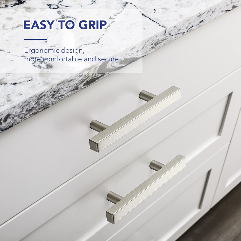 10 Pack 5 Inch Brushed Nickel Cabinet Handles, Square Kitchen