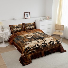 Feelyou Deer Hunting Comforter Set Wildlife Animal Deer Full Size Bedding Set for Kids Boys Girls Rustic Canbin Brown Duvet Quilt Breathable Soft Microfiber