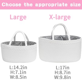 ABenkle X-Large Baby Diaper Caddy, Nursery Storage Bin and Car Organizer for Diapers Wipes, Cotton Rope Basket Changing Table Caddy, White