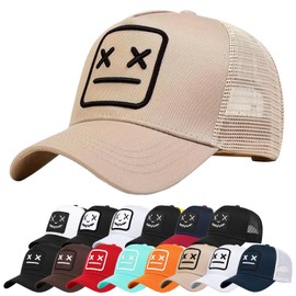 Enwokran Baseball Cap Men's Quirky Bizarre Embroidery Hats Unisex Hip Hop Trucker Caps Adjustable Mesh Back UV Protection Sports Travel Outdoor Sun Protection Hats Baseball Cap, beige