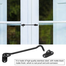 Storm Hook, Hook Lock Stainless Steel, Pack of 2, Cabin Hooks for Balcony, Door Latch with 8 Mounting Screws (Black)