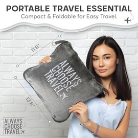 AlwaysChooseTravel Travel Blanket and Pillow - Premium Soft 2-in-1 Airplane Blanket with Pillowcase, Hand Luggage Sleeve and Backpack Clip (Grey), ACTBlanket2024Q1