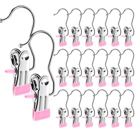Erinnmy 30 Pack Boot Hangers for Closet,Hanging Clips,Laundry Hooks with Clips,Stainless Steel Boot Hanger Clips,Portable Clip Hangers,Hangers Single Clip,Space Saving Boot Clips for Hanging(Pink)